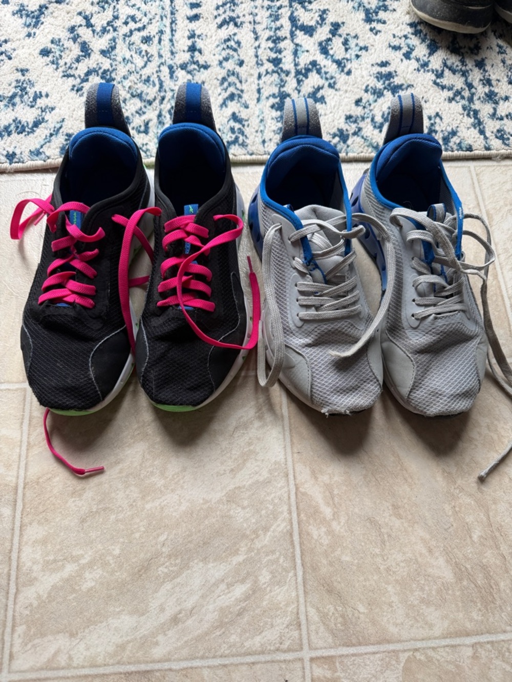 Kids Athletic Sneakers - Black with Pink Laces & Gray with Blue Trim